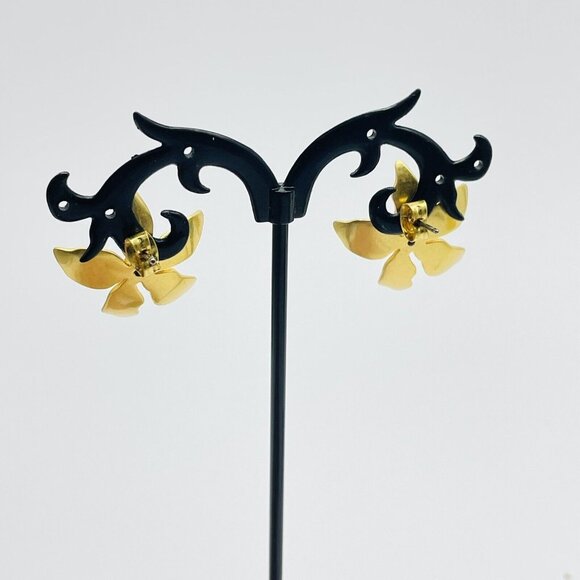 Lilac Flower Earrings Pierced Gold Tone Purple Enamel Blossom Dainty Bloom - Picture 6 of 6